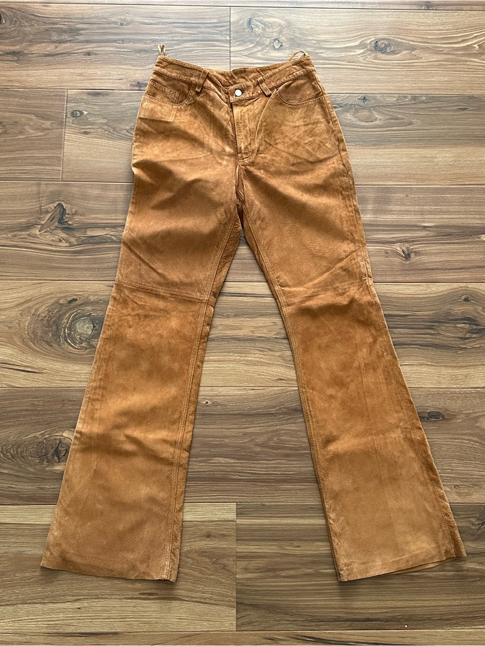 Express Suede Flare Pants in Camel Brown